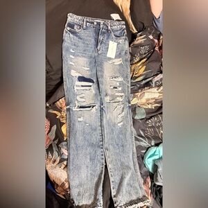 Flying Monkey Distressed Straight Leg Jeans - Light Blue